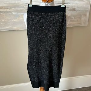 rag & bone black/silver metallic body con pencil skirt with slit